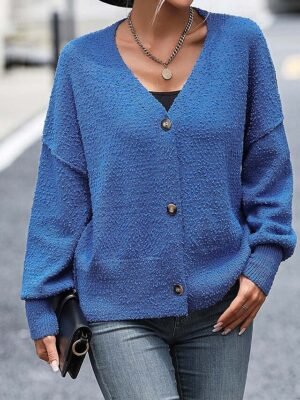 Daily Casual Solid Long Sleeve Knitted Shirt Collar Cardigan - Image 7