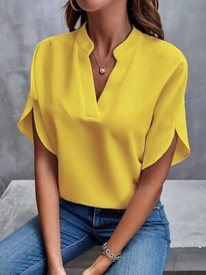 Daily Elegant Regular Fit Plain V Neck Blouse - Image 1