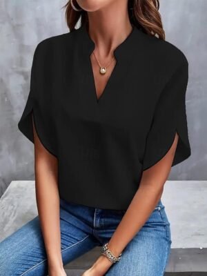 Daily Elegant Regular Fit Plain V Neck Blouse - Image 10