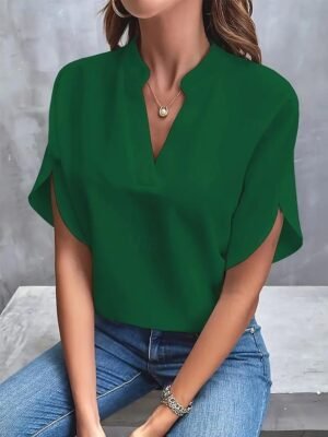 Daily Elegant Regular Fit Plain V Neck Blouse - Image 11