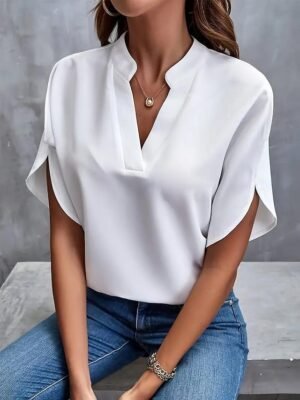 Daily Elegant Regular Fit Plain V Neck Blouse - Image 13
