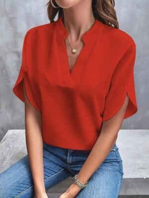 Daily Elegant Regular Fit Plain V Neck Blouse - Image 3