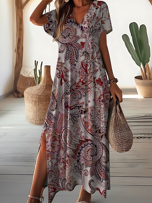 Daily Loose Ditsy Floral V Neck Short Sleeve Maxi Dress - Image 2