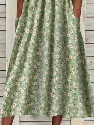 Daily Loose Floral Crew Neck Half Sleeve Midi Dress - Image 3