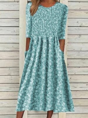 Daily Loose Floral Crew Neck Half Sleeve Midi Dress - Image 5