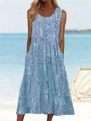 Daily Loose Floral Crew Neck Sleeveless Midi Dress - Image 5