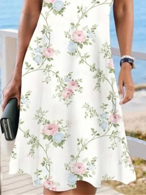 Daily Loose Floral Lace Scalloped Neck Short Sleeve Midi Dress - Image 3