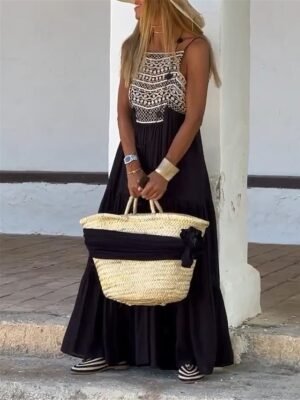 Daily Loose Geometric Strap Sleeveless Maxi Dress - Image 1