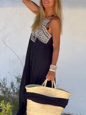 Daily Loose Geometric Strap Sleeveless Maxi Dress - Image 3