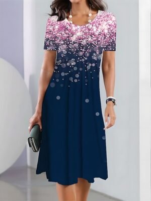 Daily Loose Ombre Floral Crew Neck Short Sleeve Midi Dress - Image 7