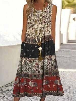 Daily Loose Ombre Floral Crew Neck Sleeveless Midi Dress - Image 1