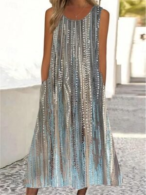 Daily Loose Ombre Floral Crew Neck Sleeveless Midi Dress - Image 6