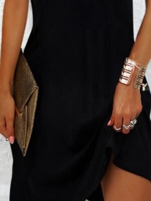 Daily Loose Plain V Neck Short Sleeve Mini Dress - Image 3