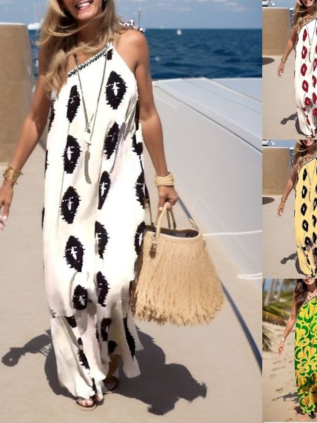 Daily Loose Print Halter Neck Sleeveless Maxi Dress - Image 1