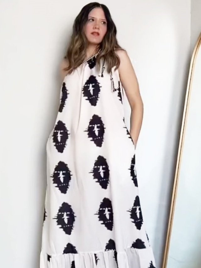 Daily Loose Print Halter Neck Sleeveless Maxi Dress - Image 2
