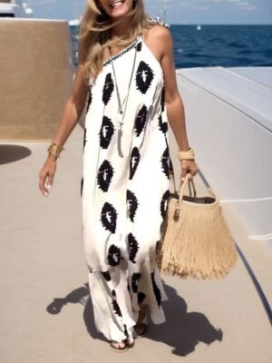 Daily Loose Print Halter Neck Sleeveless Maxi Dress - Image 3