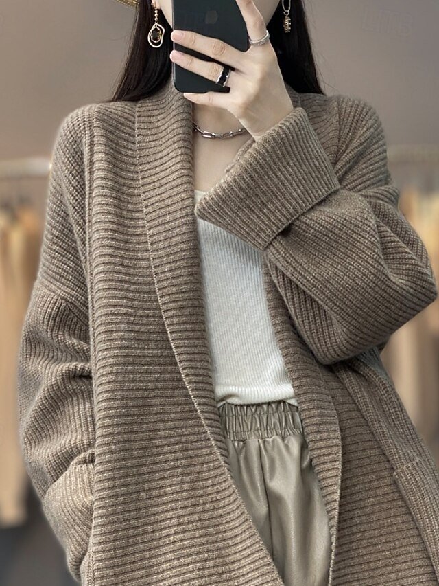 Daily Loose Solid Colour Open Front Knitted Long Sleeve Long Cardigan - Image 2