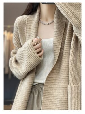 Daily Loose Solid Colour Open Front Knitted Long Sleeve Long Cardigan - Image 7