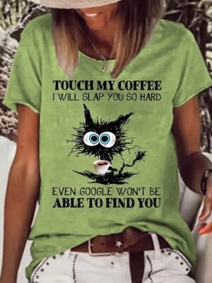 Daily Regular Cat Print Round Neck Short Sleeve Tops - Image 3