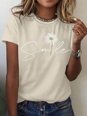 Daily Regular Daisy Print Round Neck Short Sleeve T-Shirt - Image 11