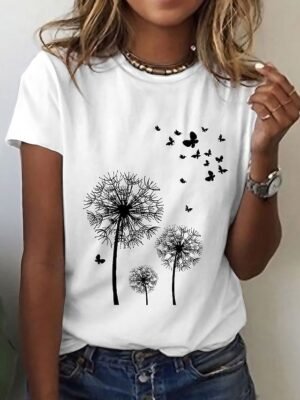 Daily Regular Daisy Print Round Neck Short Sleeve T-Shirt - Image 12