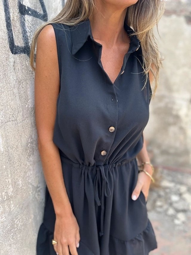 Daily Regular Fit Solid Shirt Collar Sleeveless Shorts Romper - Image 8
