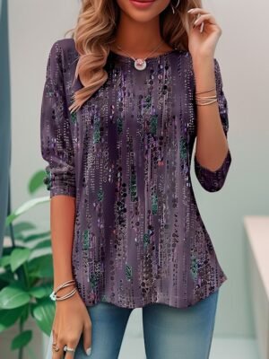 Daily Regular Graphic Round Neck Long Sleeve Top - Image 3