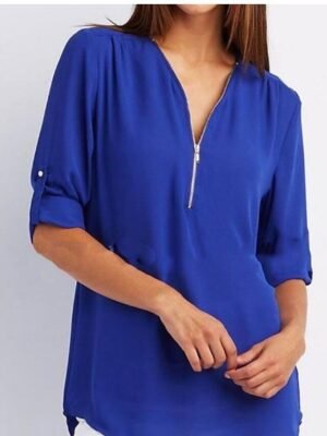 Daily Regular Plain V Neck T-shirt Sleeve Summer Blouse - Image 2