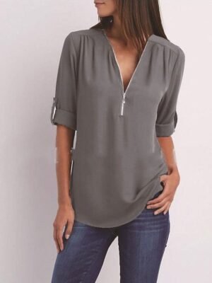 Daily Regular Plain V Neck T-shirt Sleeve Summer Blouse - Image 5