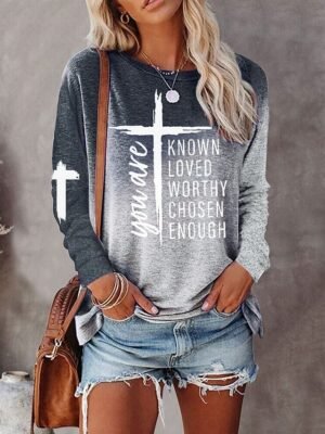 Daily Regular Print Round Neck Long Sleeve Top - Image 7