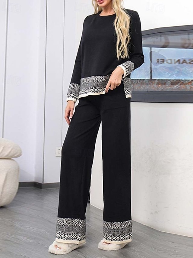 Daily Regular Solid Geometric Boat Neck Long Sleeve Sweater - Image 1