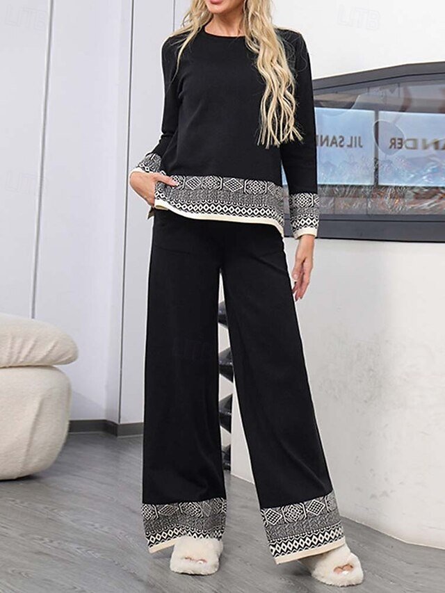 Daily Regular Solid Geometric Boat Neck Long Sleeve Sweater - Image 2