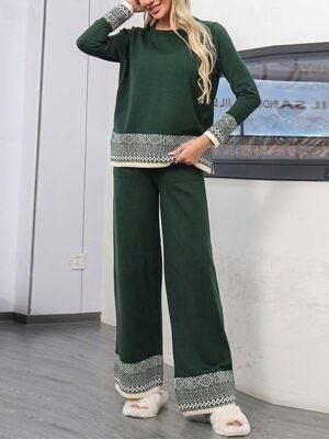 Daily Regular Solid Geometric Boat Neck Long Sleeve Sweater - Image 7