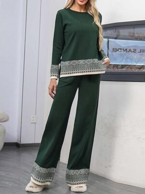 Daily Regular Solid Geometric Boat Neck Long Sleeve Sweater - Image 8