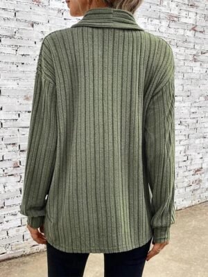 Daily Regular Solid Ribbed Open Front Long Sleeve Cardigan - Image 5