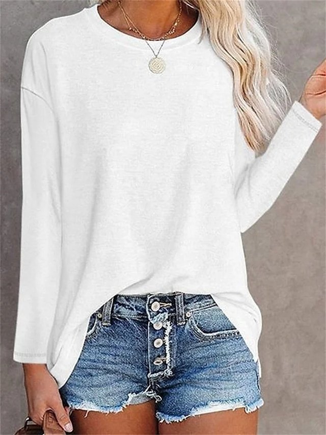 Daily Regular Solid Round Neck Long Sleeve Top - Image 1