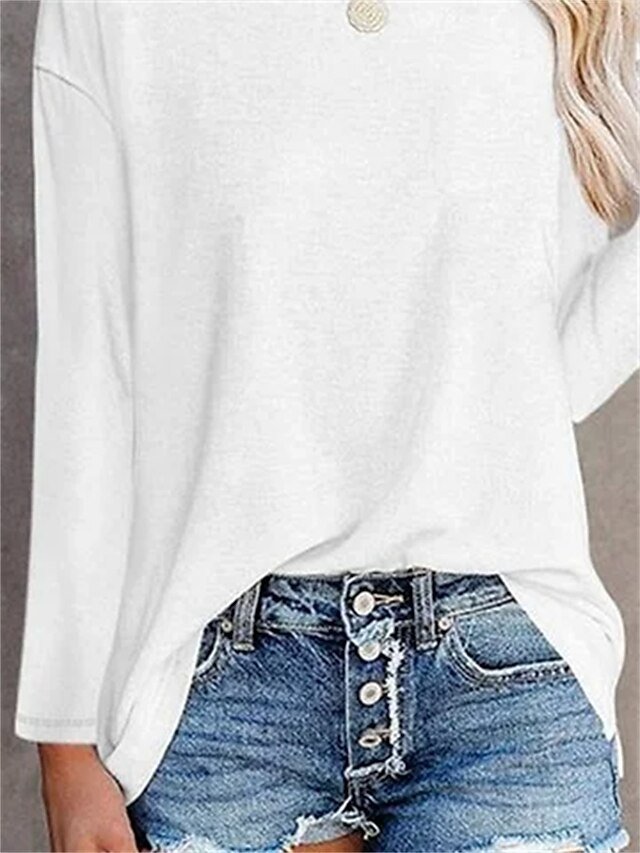 Daily Regular Solid Round Neck Long Sleeve Top - Image 2