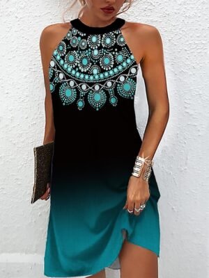 Daily Sleeveless Ombre Floral Halter Neck Mini Dress - Image 1