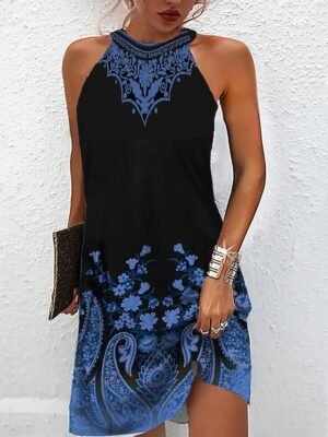 Daily Sleeveless Ombre Floral Halter Neck Mini Dress - Image 3