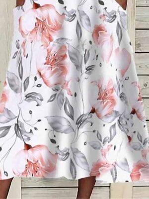 Daily Vacation Loose Floral V Neck 3/4 Sleeve Midi Dress - Image 2
