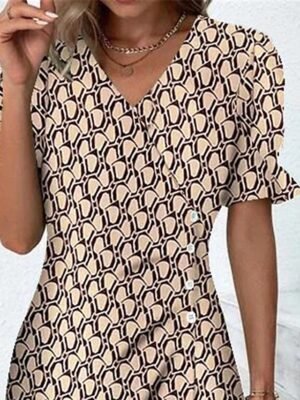 Daily Wrap Ombre Geometric V Neck Short Sleeve Midi Dress - Image 3