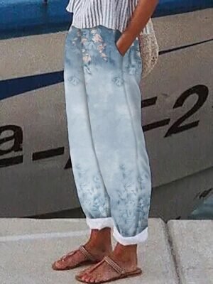 Designer Baggy Polka Dot Floral Mid Waist Ankle-Length Pants - Image 1