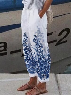 Designer Baggy Polka Dot Floral Mid Waist Ankle-Length Pants - Image 4