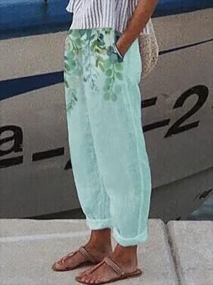 Designer Baggy Polka Dot Floral Mid Waist Ankle-Length Pants - Image 6