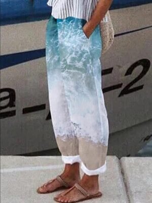 Designer Baggy Polka Dot Floral Mid Waist Ankle-Length Pants - Image 8