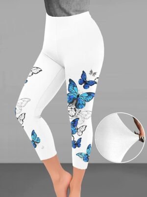 Designer Casual High Rise Butterfly Print Ankle-Length Leggings - Image 1