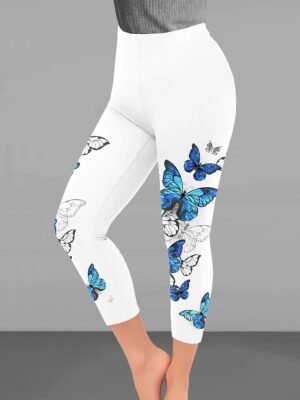 Designer Casual High Rise Butterfly Print Ankle-Length Leggings - Image 2