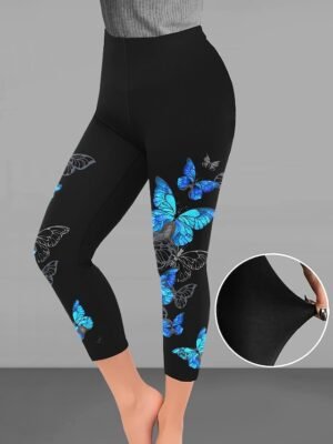 Designer Casual High Rise Butterfly Print Ankle-Length Leggings - Image 3