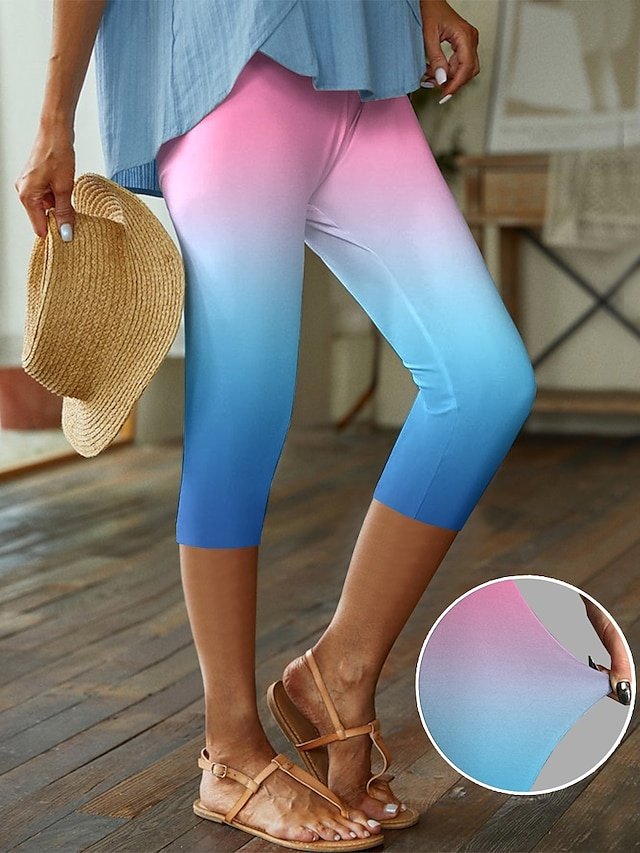 Designer Casual High Rise Gradient Elastic Waist Capri Pants - Image 1