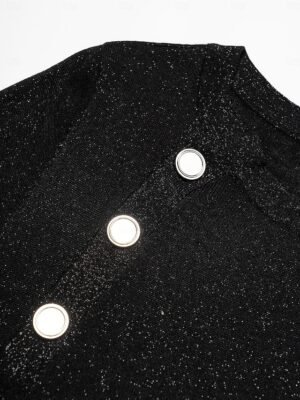 Designer Cropped Button Up Slash Neck Knit Top - Image 10